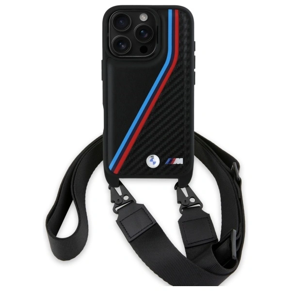 BMW BMHCP16L23PSVTK Apple iPhone 16 Pro hardcase M Edition Carbon Tricolor Lines & Strap black