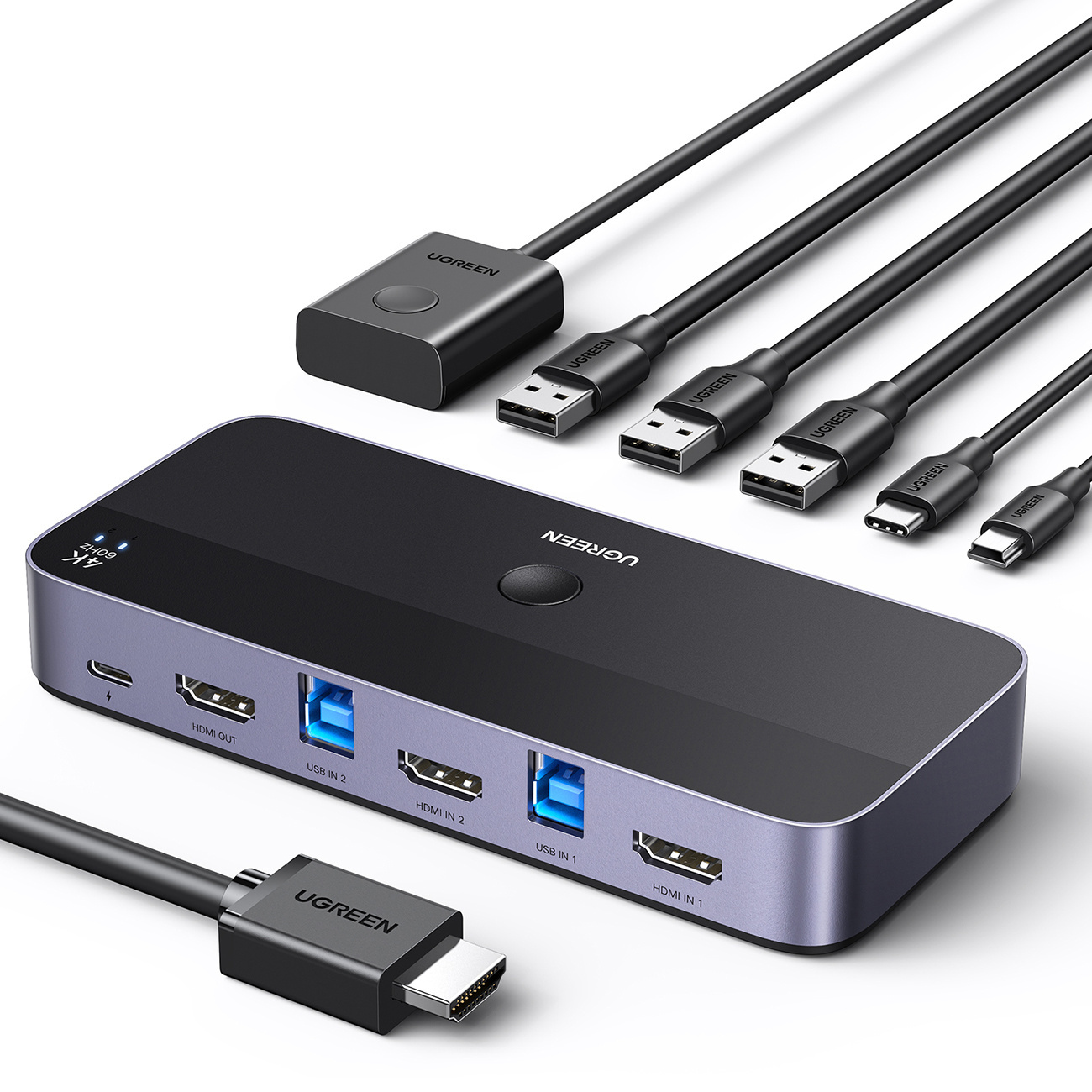 KVM UGREEN CM664 switch 3xUSB-A,2xUSB-B,2xUSB-C,3xHDMI,micro USB black