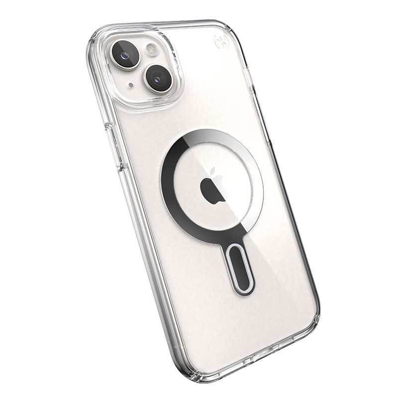 Speck Presidio Perfect-Clear ClickLock MagSafe Apple iPhone 15 Plus (Clear/Chrome Finish/Serene Silver)