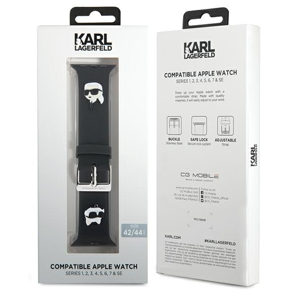 Karl Lagerfeld KLAWLSLKCNK Apple Watch 4/5/6/7/SE/8/9/Ultra 44/45/49mm strap 3D Rubber Karl&Choupette Heads black