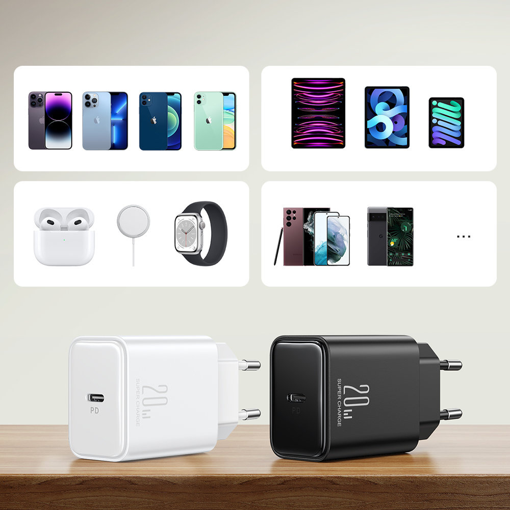 Joyroom JR-TCF06 Wall Charger USB-C 20W PD + USB-C/Lightning Cable black