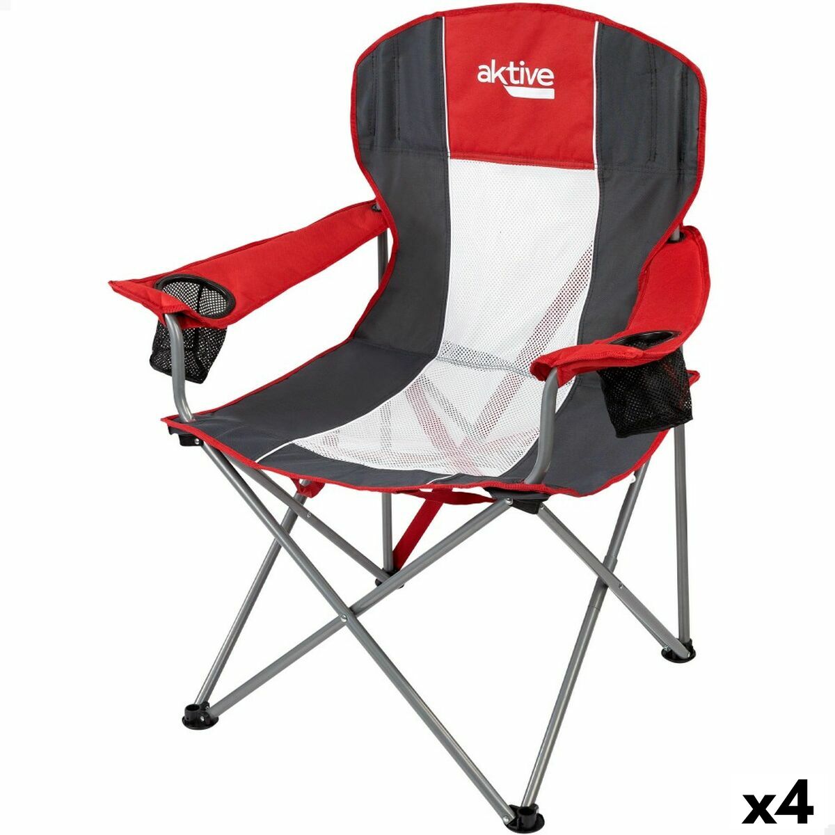 Foldable Camping Chair Aktive Red Dark grey 56 x 98 x 59 cm (4 Units)