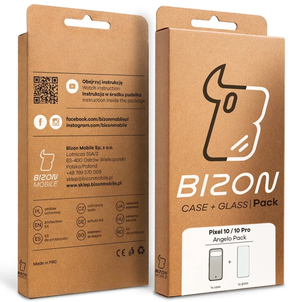 Etui + szkło hartowane Bizon Angelo Pack do Google Pixel 10 / 10 Pro, przydymione z czarną ramką