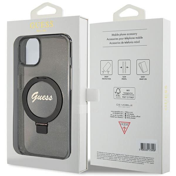 Guess GUHMP13MHRSGSK Apple iPhone 13 / 14 / 15 hardcase Ring Stand Script Glitter MagSafe black