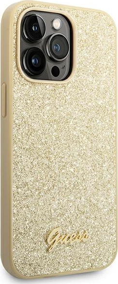 Guess GUHCP14LHGGSHD Apple iPhone 14 Pro gold hard case Glitter Script