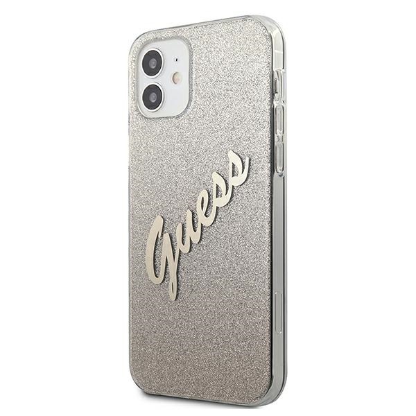 Guess GUHCP12SPCUGLSGO Apple iPhone 12 mini gold hardcase Glitter Gradient Script