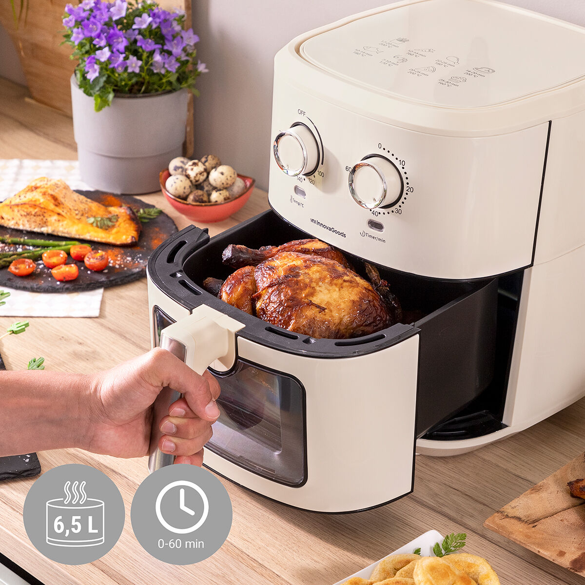 No-Oil Fryer InnovaGoods Vynner Pro 6500 Stainless steel Cream 1700 W 6,5 L No-Oil Fryer InnovaGoods Vynner Pro 6500 Stainless steel Cream 1700 W 6,5 L