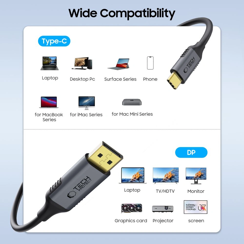 Tech-Protect Ultraboost Cable USB-C / DisplayPort 1.4 8K 60Hz 180cm Black