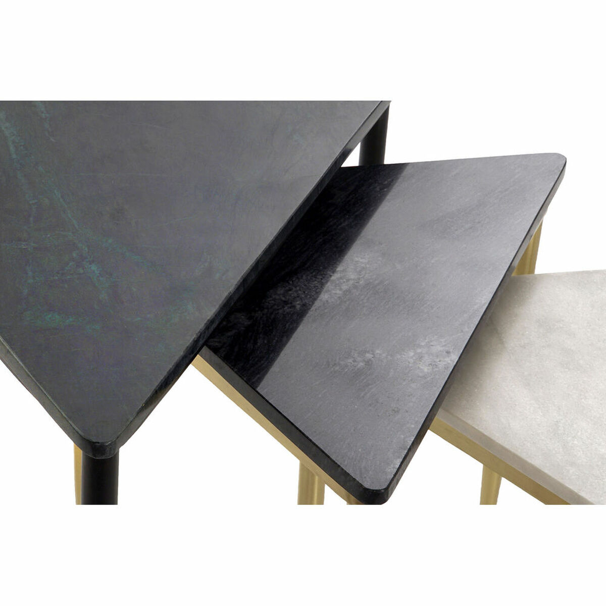 Set of 3 small tables DKD Home Decor Black Golden Metal White Green Marble Modern (68 x 46,5 x 53 cm) (3 Units)
