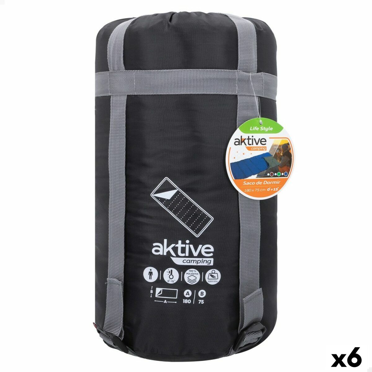 Sleeping Bag Aktive Polyester 170T 180 x 1,5 x 75 cm 6 Units