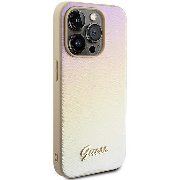 Guess GUHCP15LPSAIRSD Apple iPhone 15 Pro hardcase Saffiano Iridescent Script gold