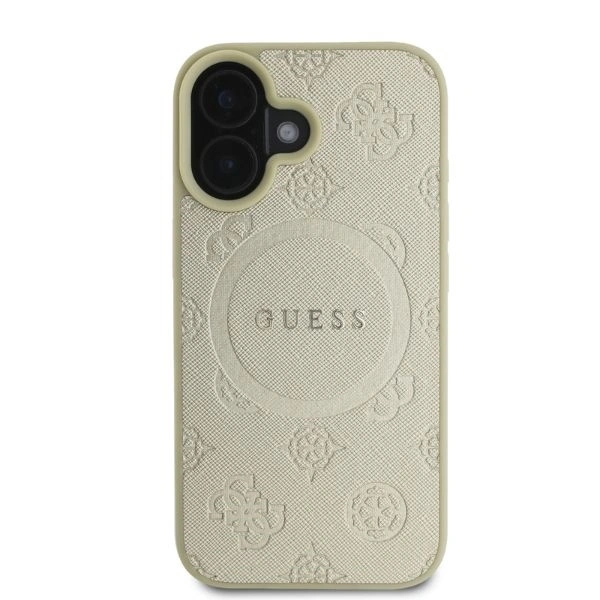 Case Guess GUHMP16SPSAPSMED Apple iPhone 16 hardcase Saffiano Peony Classic Logo MagSafe gold