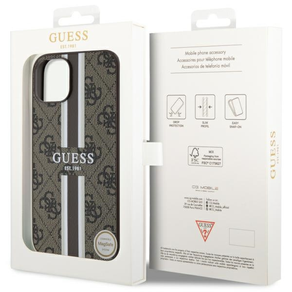 Guess GUHMP14SP4RPSW Apple iPhone 14 brown hardcase 4G Printed Stripes MagSafe