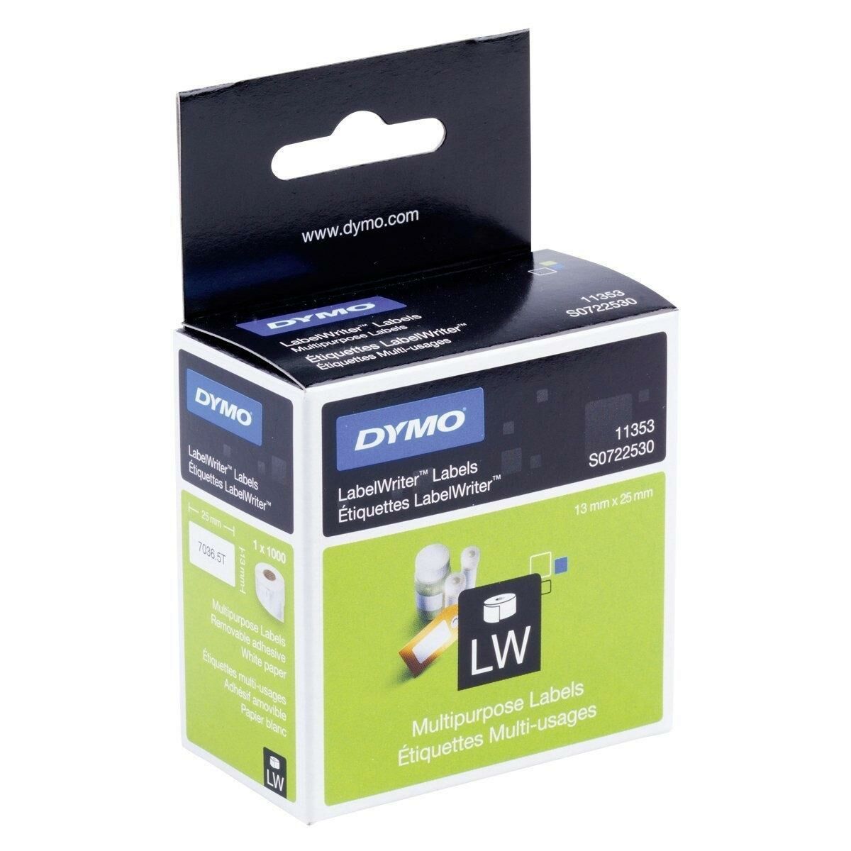 Etykiety na rolce Dymo Biały Czarny 1000 Części 13 x 25 mm (6 Sztuk)