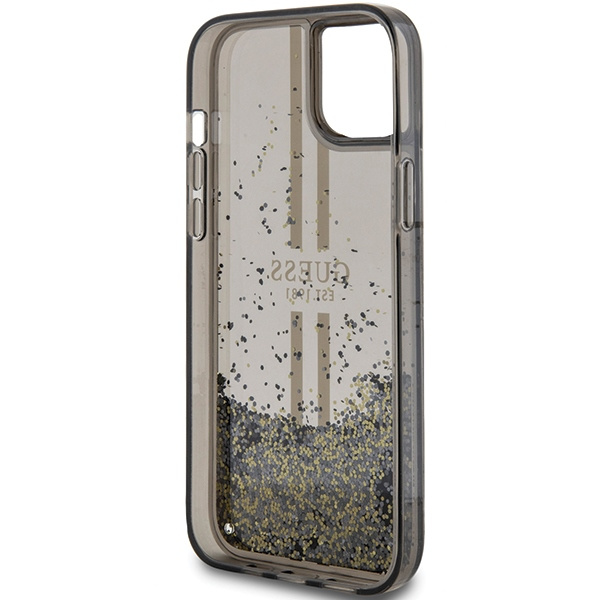 Guess GUHCP15MLFCSEGK Apple iPhone 15 Plus / 14 Plus hardcase Liquid Glitter Gold Stripes black