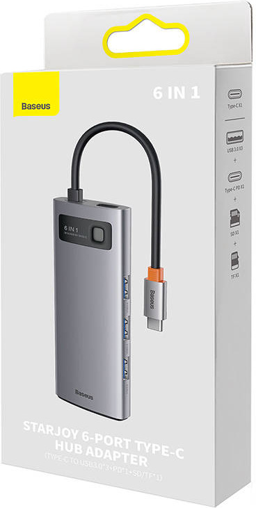 Hub 6in1 Baseus Metal Gleam Series USB-C - 3x USB 3.0 + USB-C PD +  microSD/SD