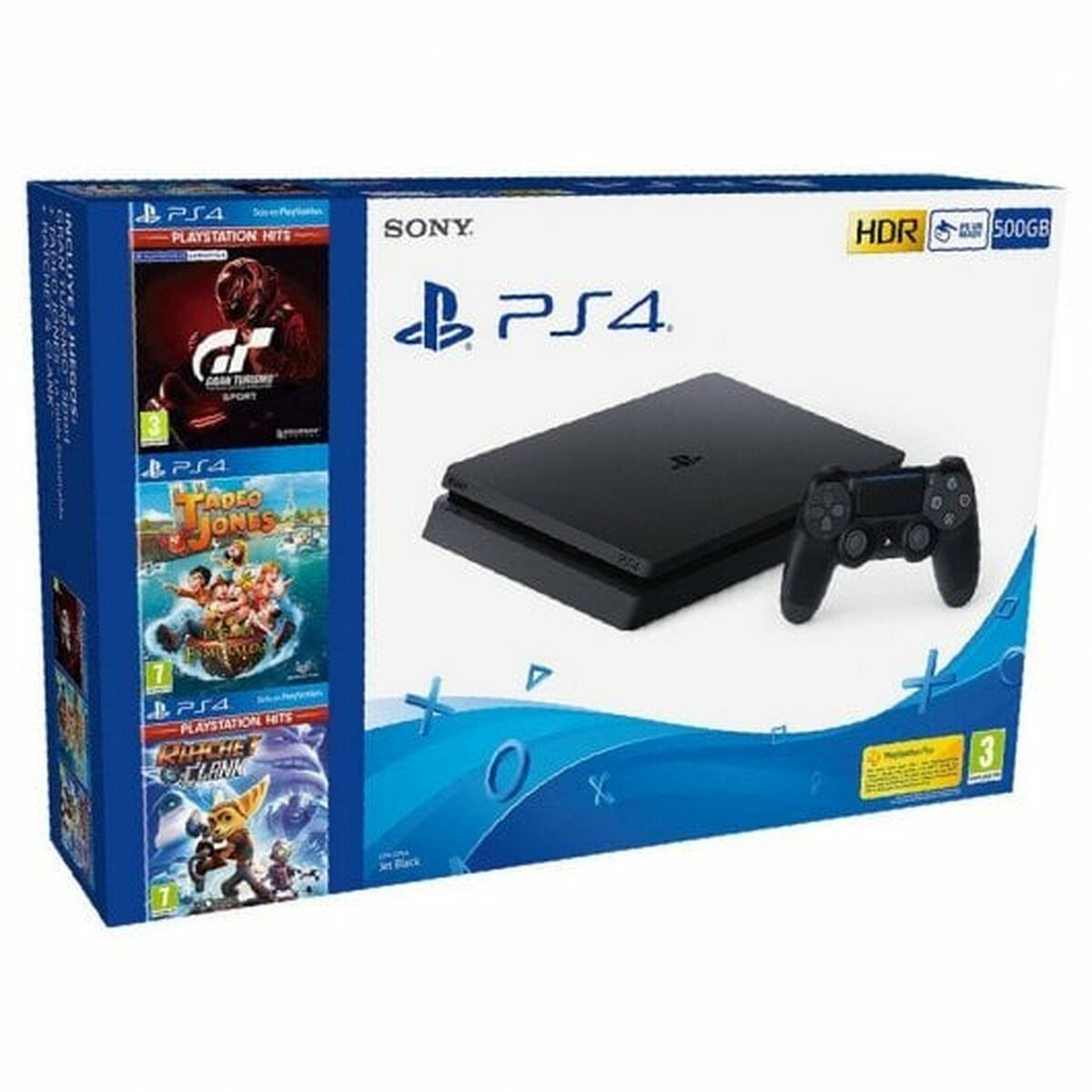 PlayStation 4 Slim Sony GT Sport Hits + Tadeo Jones: La Tabla Esmeralda + Ratchet & Clank Hits