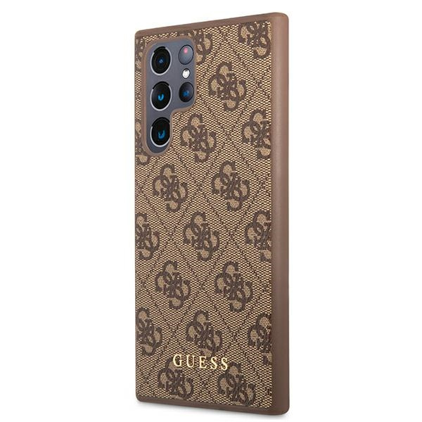 Guess GUHCS22LG4GFBR Samsung Galaxy S22 Ultra brown hard case 4G Metal Gold Logo