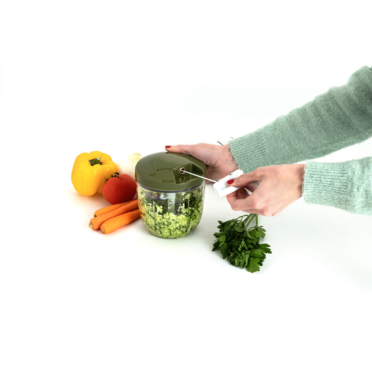 Manual mini chopper with pull cord Quid Naturalia Green Metal 12,5 x 14 cm Manual Manual mini chopper with pull cord Quid Naturalia Green Metal 12,5 x 14 cm Manual