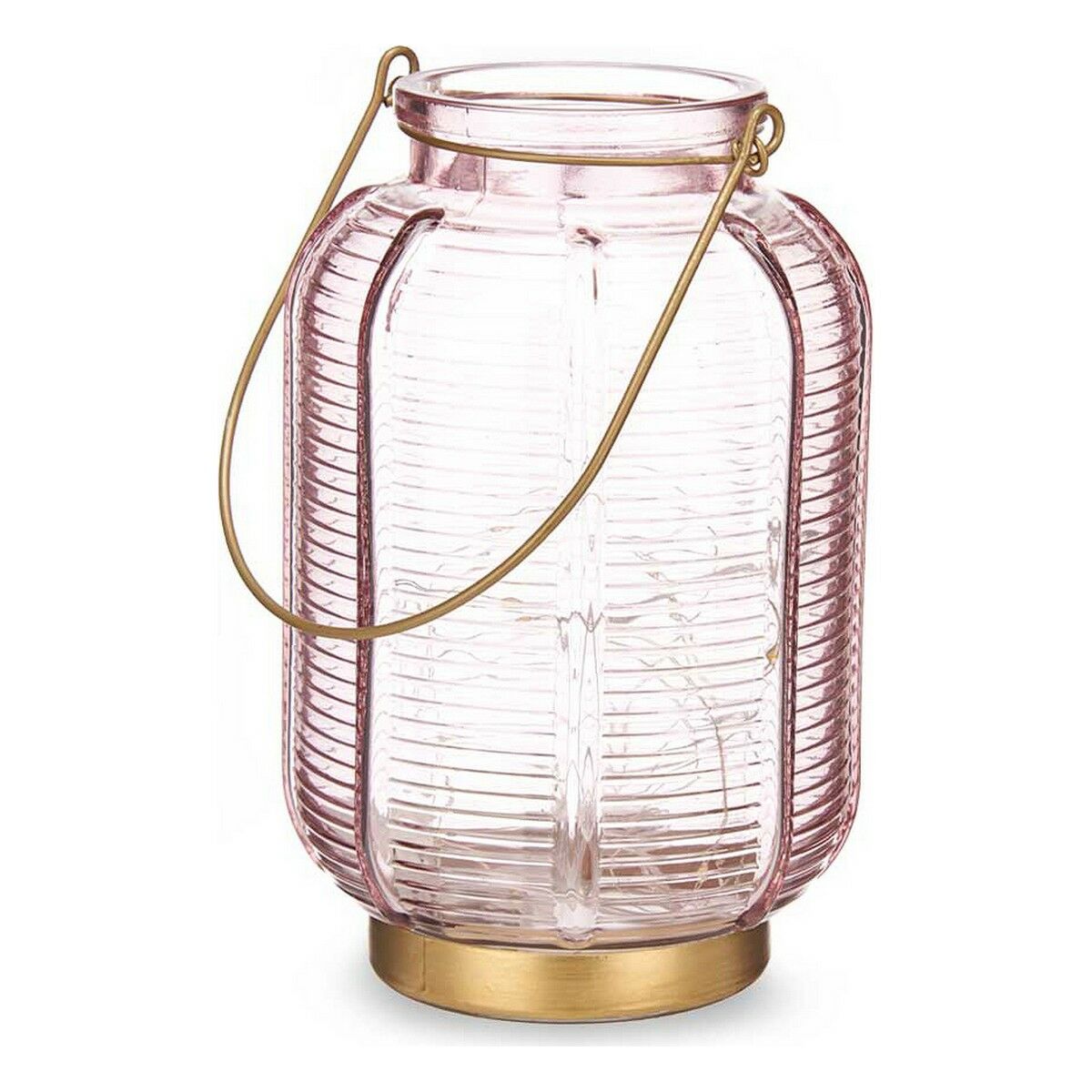 LED Lantern Stripes Pink Golden Glass (13,5 x 22 x 13,5 cm)