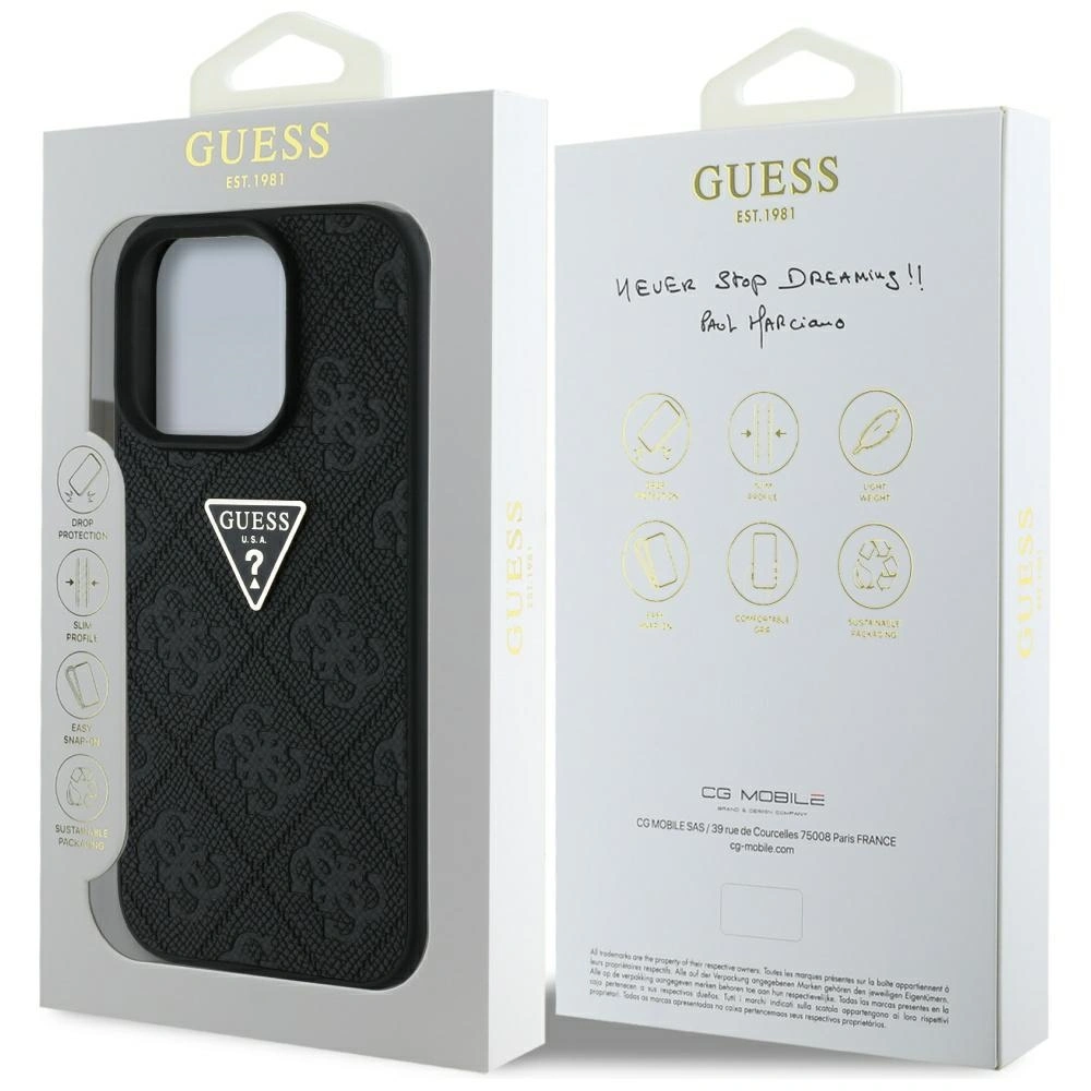 Guess Hot Stamp 4G Pattern Triangle Metal Logo Apple iPhone 16 Pro Max black