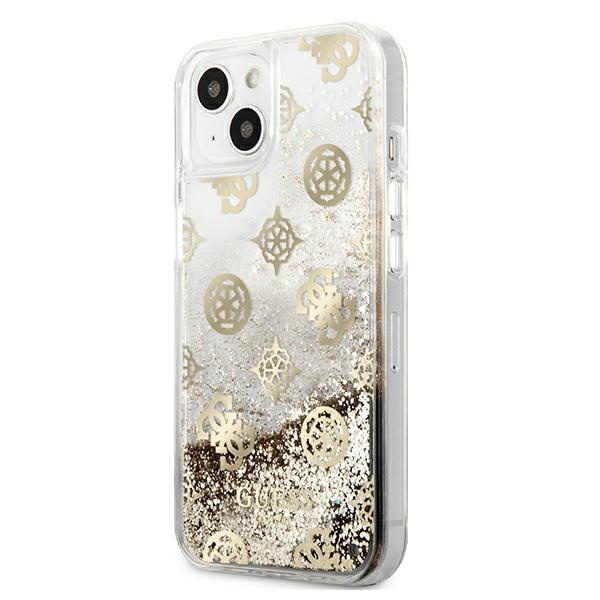 Guess GUHCP13SLGPEGO Apple iPhone 13 mini gold hardcase Peony Liquid Glitter