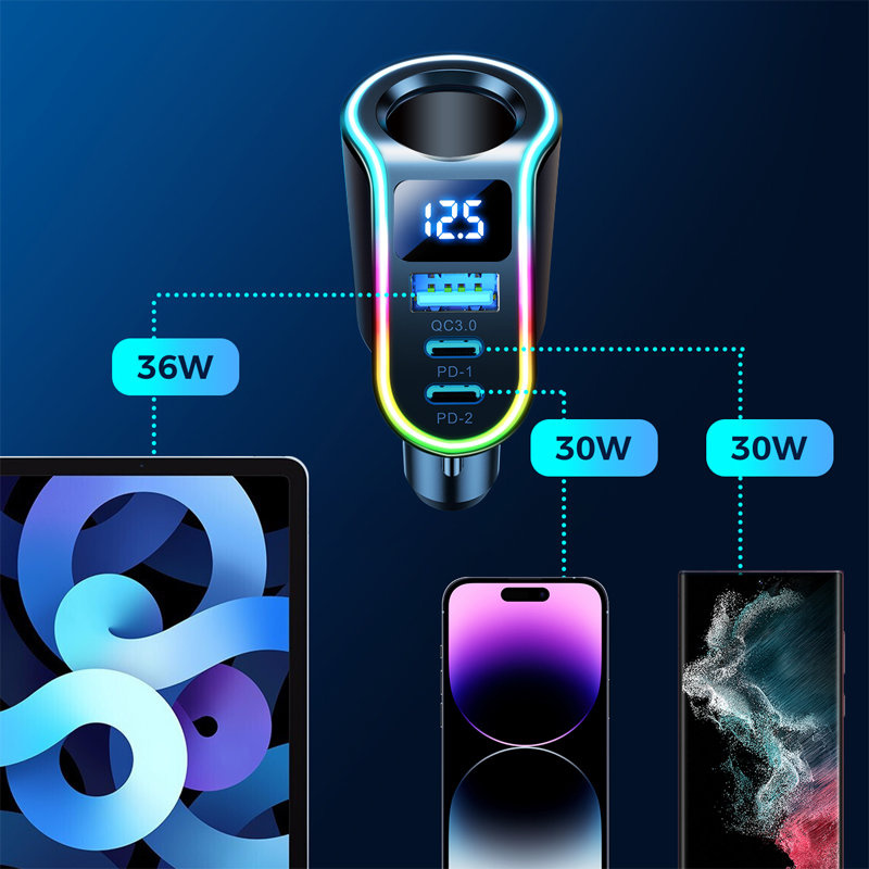 Joyroom Car Charger 4w1 USB-A QC 3.0/2xUSB-C PD 150W black (JR-CL21)