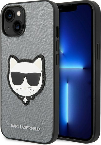 Karl Lagerfeld KLHCP14MSAPCHG Apple iPhone 14 Plus hardcase silver Saffiano Choupette Head Patch