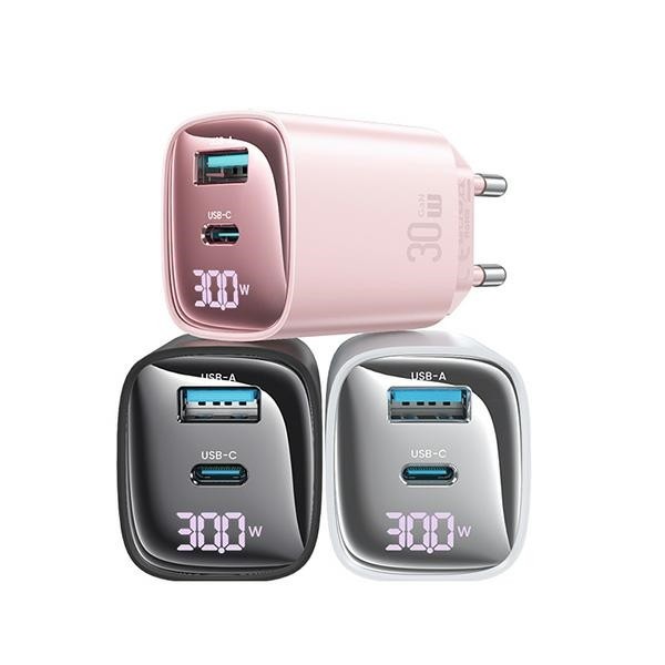 USAMS CC229 wall charger USB-A, USB-C 30W GaN Fast Charging XC Series white