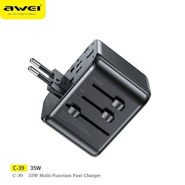 AWEI C-39 travel charger 2xUSB-A, 3xUSB-C 35W US/AU/EU/UK black