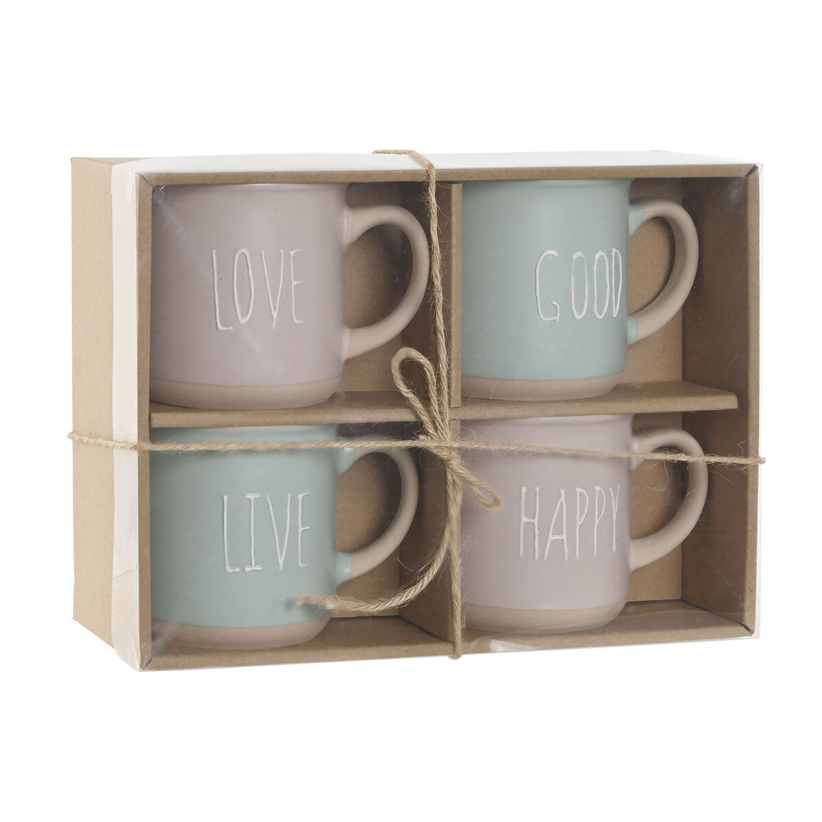 4 Piece Mug Set Home ESPRIT Blue Pink Stoneware Urban