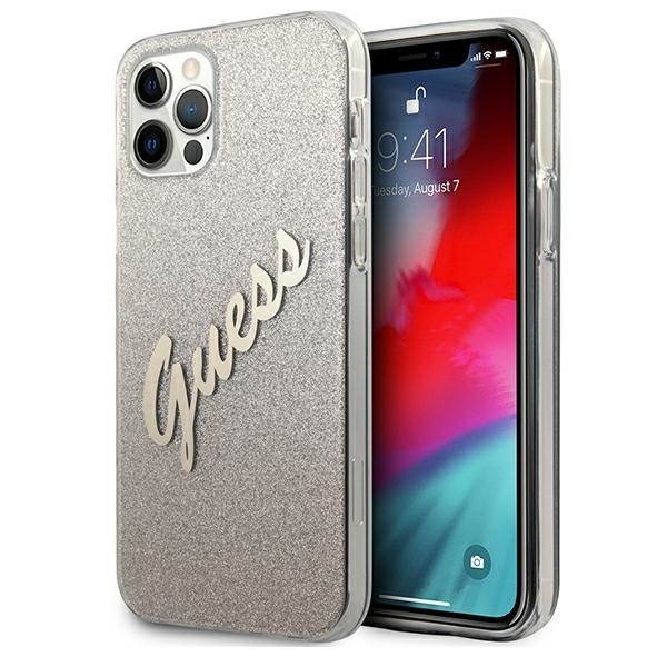 Guess GUHCP12MPCUGLSGO Apple iPhone 12/12 Pro gold hardcase Glitter Gradient Script