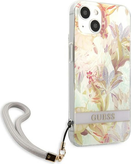 Guess GUHCP13SHFLSU Apple iPhone 13 mini purple hardcase Flower Strap