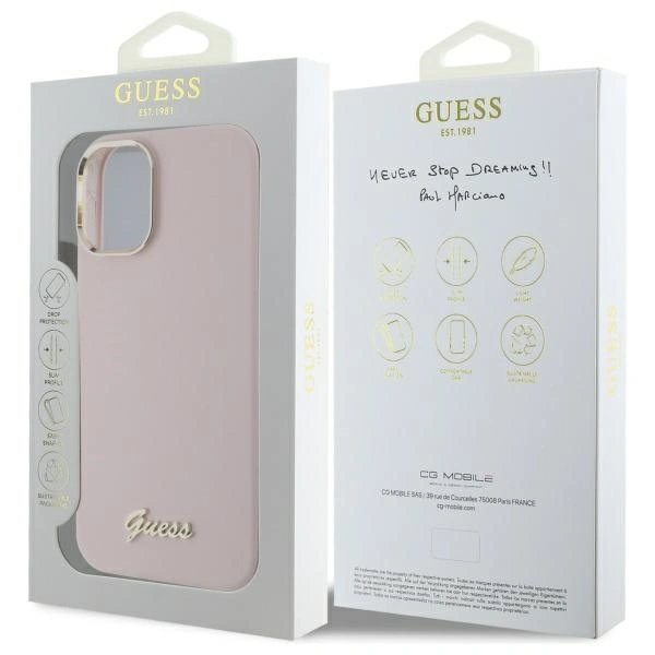 Guess GUHCP16MSMBSLP Apple iPhone 16 Plus hardcase Silicone Script Metal Logo & Frame pink