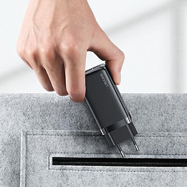 USAMS Wall Charger 1xUSB-C+1xUSB T47 65W PD Fast Charging Super Si black CC153TC01  (US-CC153)