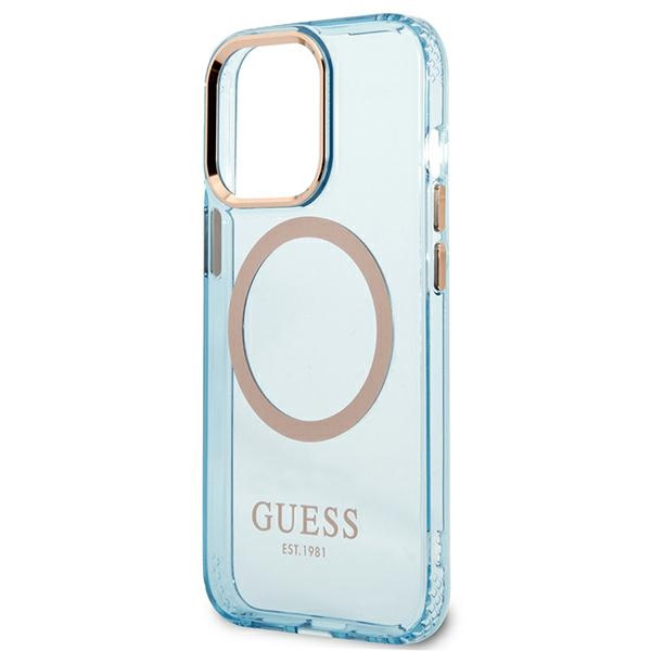 Guess GUHMP13LHTCMB Apple iPhone 13 Pro blue hard case Gold Outline Translucent MagSafe