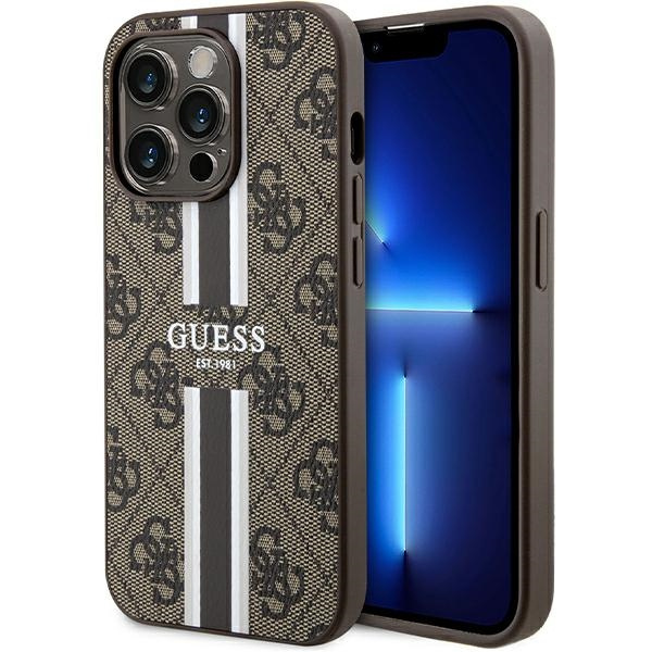 Guess GUHMP15LP4RPSW Apple iPhone 15 Pro hardcase 4G Printed Stripes MagSafe brown