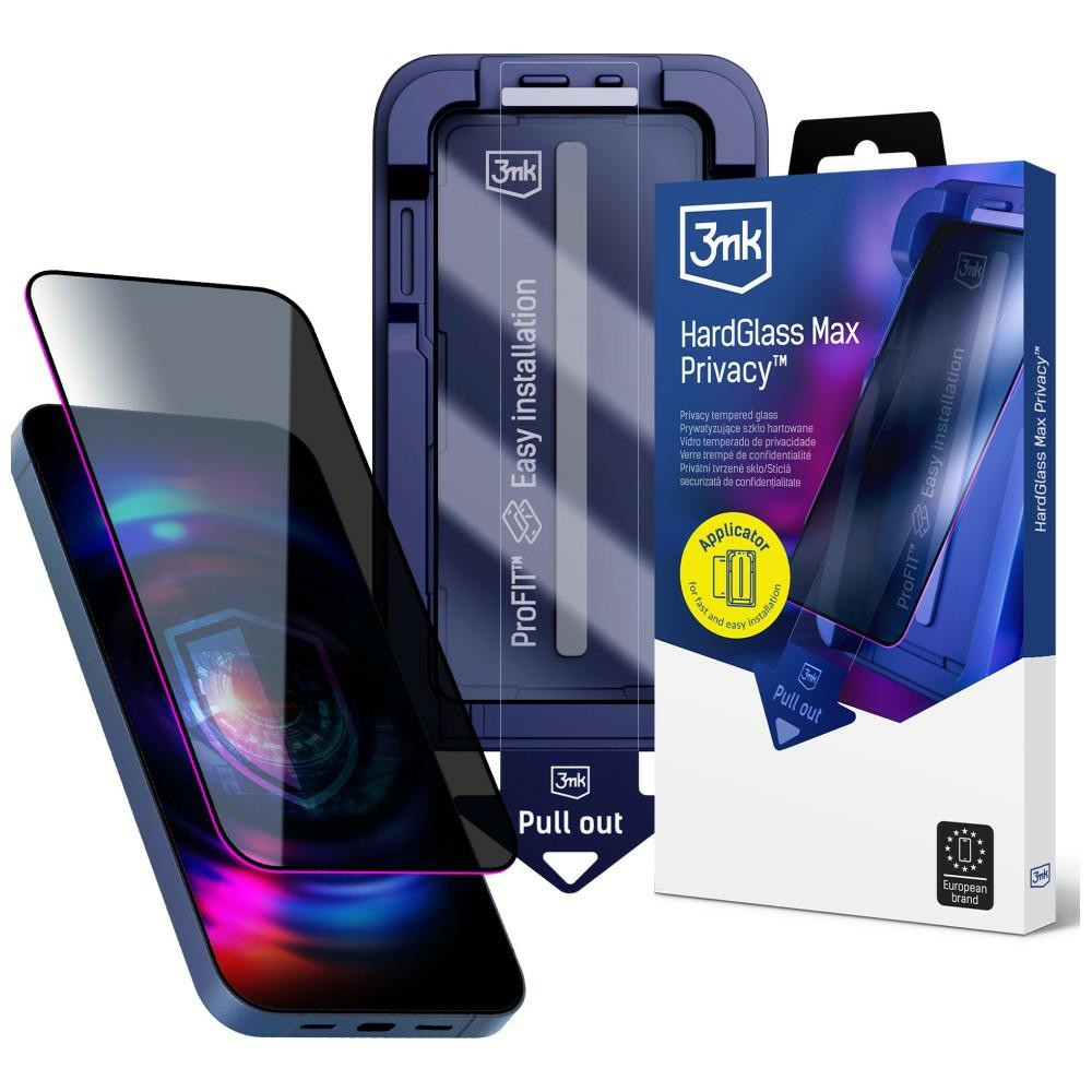 Szkło prywatyzujące 3MK HardGlass Max Privacy z aplikatorem do Apple iPhone 13 / 13 Pro / 14 / 16e / 17e czarny