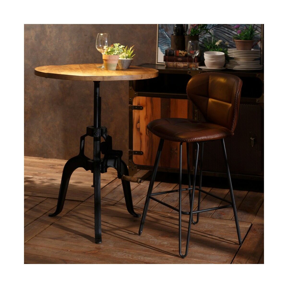 Stool 45 x 48,5 x 95 cm Metal Camel Synthetic Leather