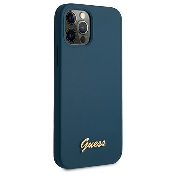 Guess GUHCP12LLSLMGBL Apple iPhone 12 Pro Max blue hardcase Metal Logo Script