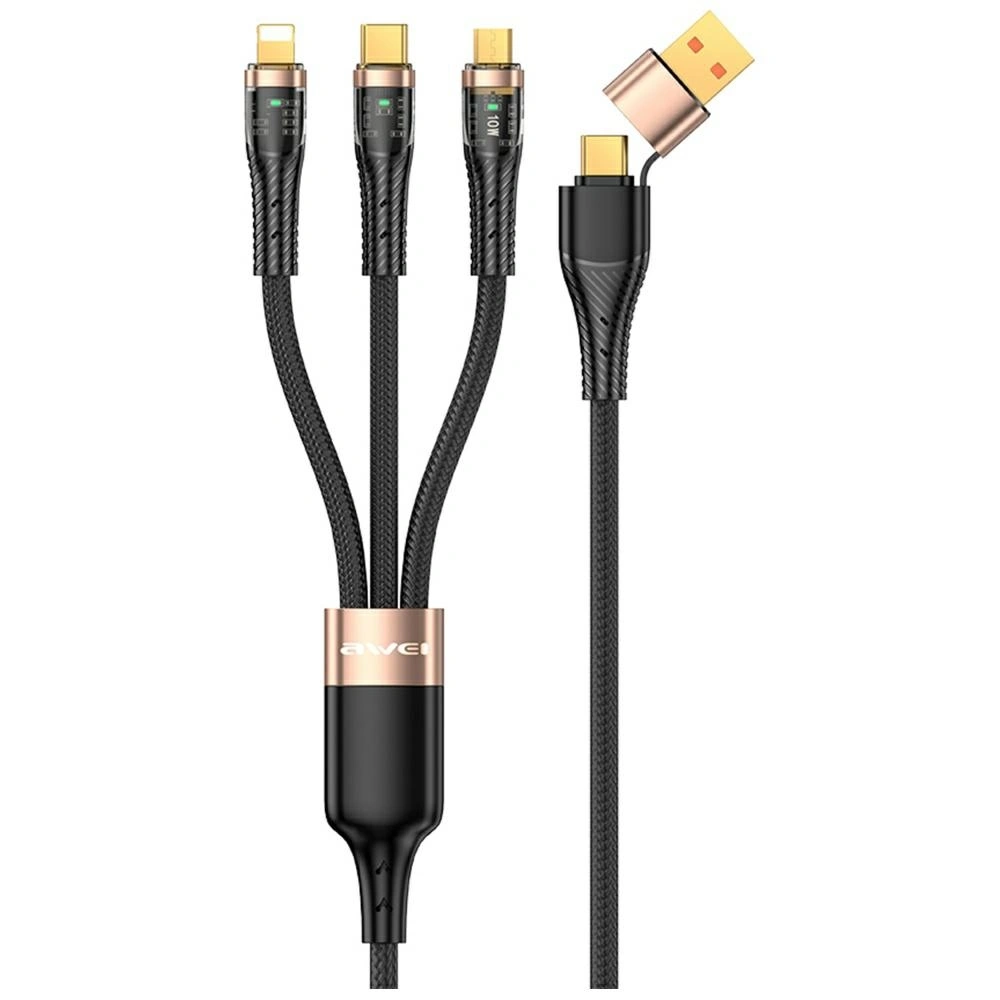 Kabel AWEI CL-228 USB-A,USB-C / USB-C, Lightning, microUSB czarny