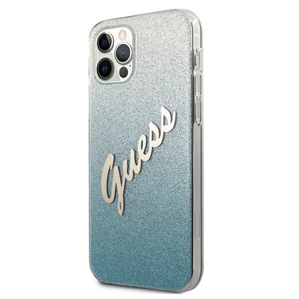 Guess GUHCP12LPCUGLSBL Apple iPhone 12 Pro Max blue hardcase Glitter Gradient Script