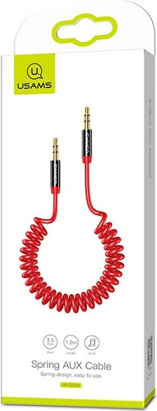 USAMS Adapter Spring audio jack 3,5mm -3,5mm 1,2m red SJ256YP02 (US-SJ256)