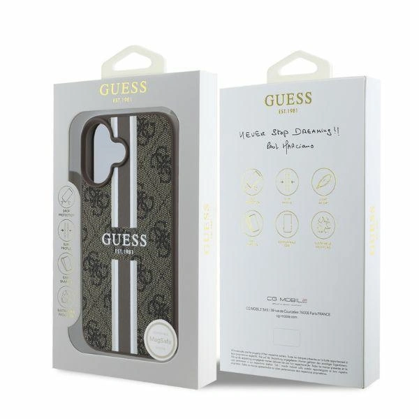 Case Guess GUHMP16SP4RPSW Apple iPhone 16 hardcase 4G Printed Stripes MagSafe brown