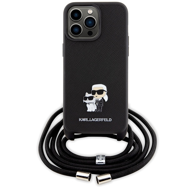 Karl Lagerfeld KLHCP15XSAKCPSK Apple iPhone 15 Pro Max hardcase Crossbody Saffiano Metal Pin Karl & Choupette black