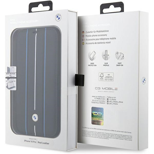 BMW BMBKP14X22RVSK Apple iPhone 14 Pro Max black bookcase Leather Stamp Blue Lines