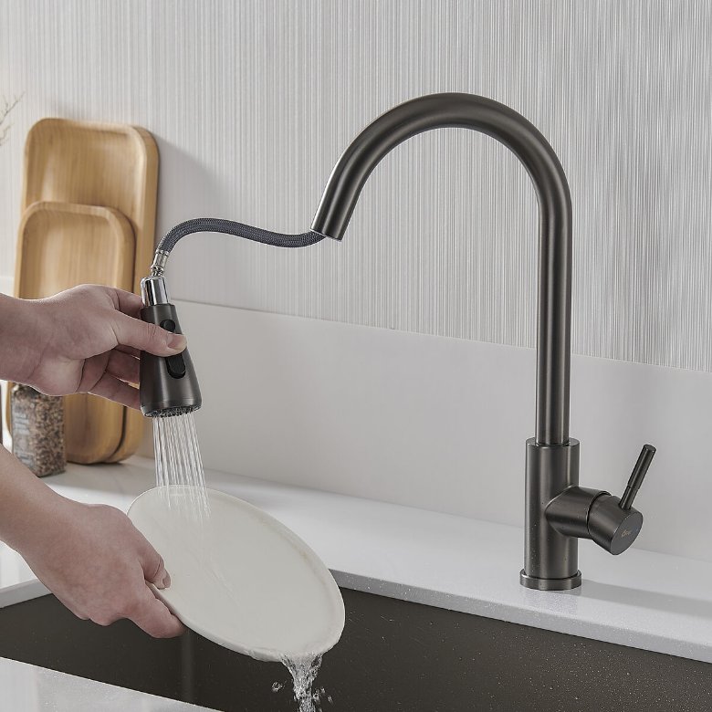 Mixer Tap Fontastock Grey Stainless steel Ceramic C-shaped