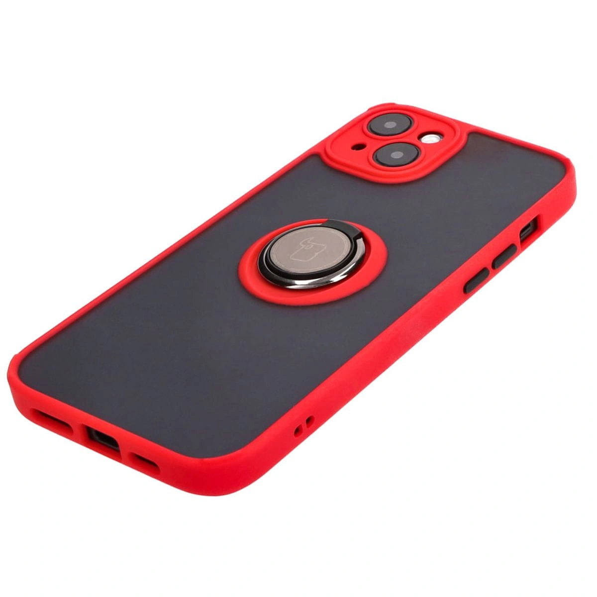 Bizon Case Hybrid Ring Apple iPhone 15 Plus smoky with a red frame