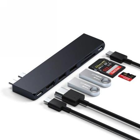Hub Satechi Pro Hub Slim z podwójnym USB-C do Apple MacBook (2xUSB-A, USB-C 4, HDMI, SD/microSD, USB-C) (midnight)