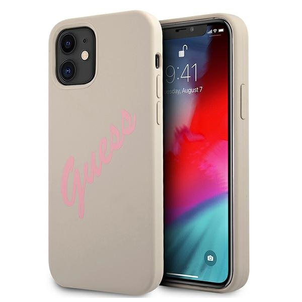 Guess GUHCP12SLSVSGP Apple iPhone 12 mini grey pink hardcase Silicone Vintage